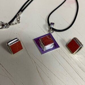 Red coral sterling silver set